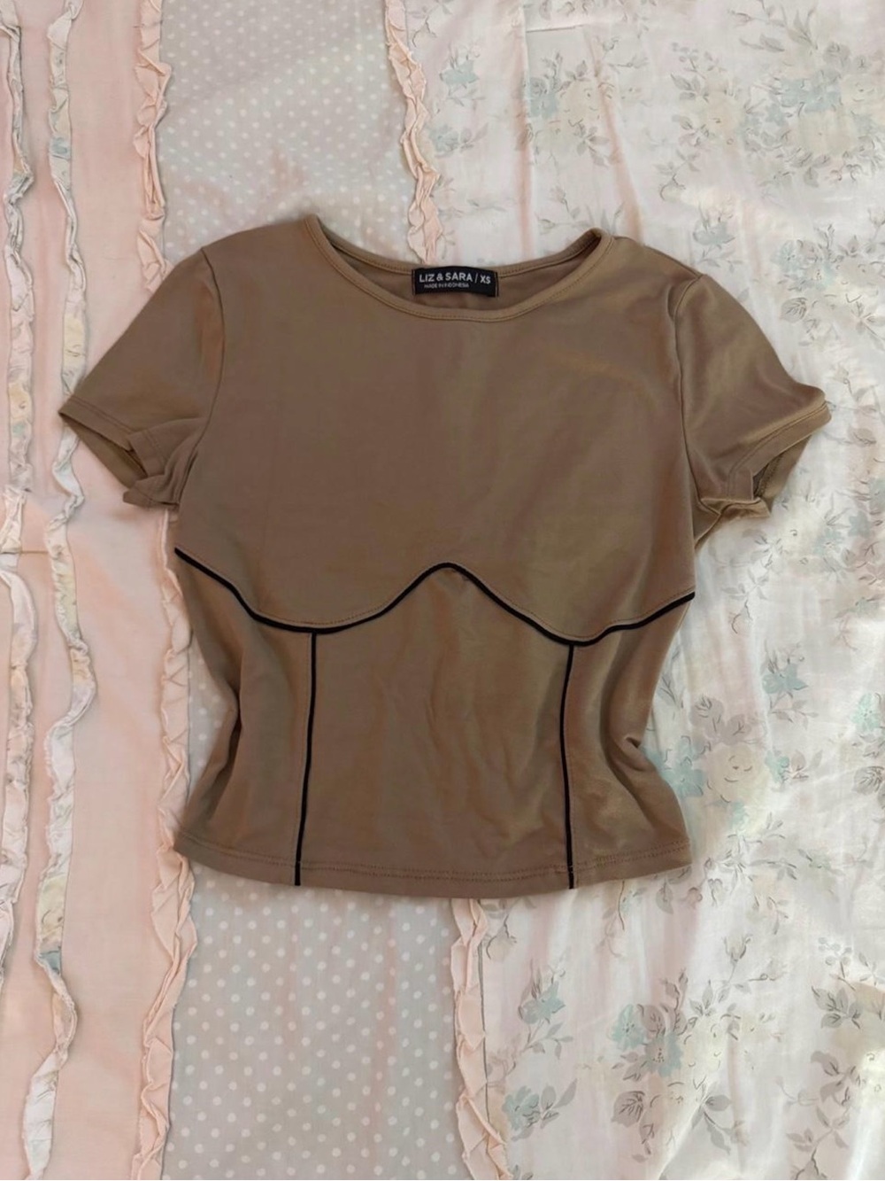 Brown 'corset trim' crop top